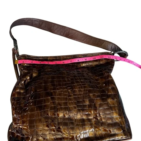 Brighton Bronze Patent Leather Croc Embossed Purse Shoulde Bag Hobo Tote